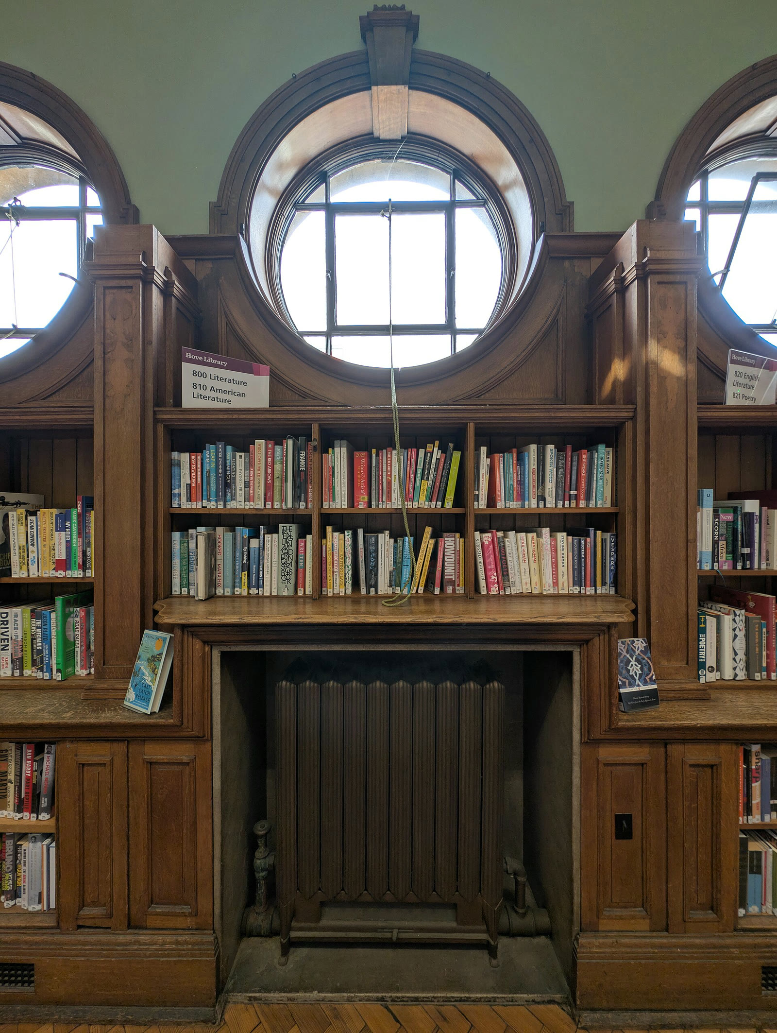 Illustrative view of bookshelves in a public library
