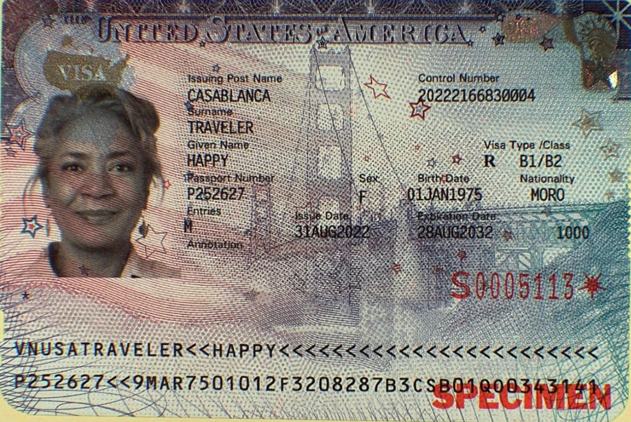 Specimen of a U.S. B1/B2 visitor visa