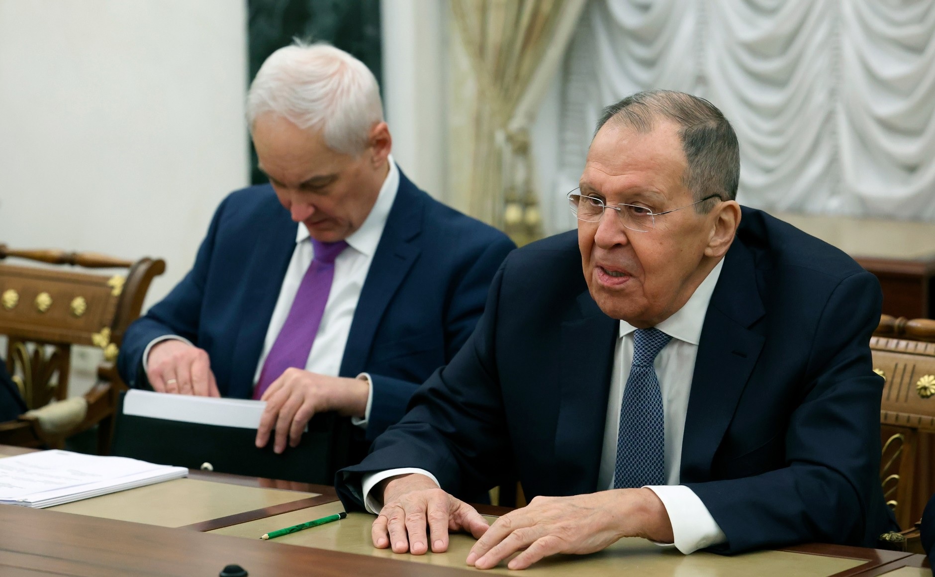 Sergey Lavrov and Defense Minister Andrei Belousov (file, February 2026)