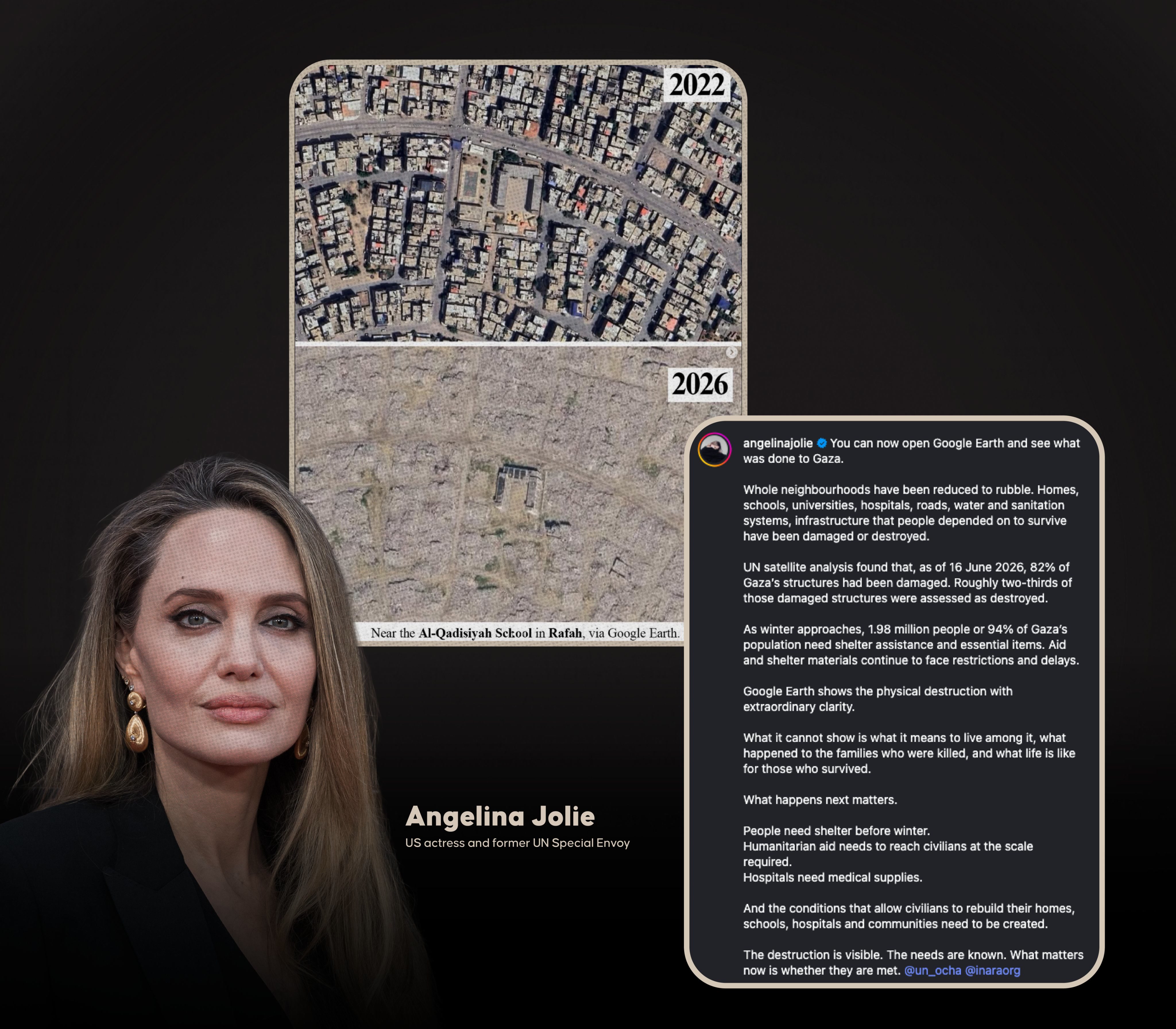 Angelina Jolie’s Google Earth comparison and message on the destruction in Gaza
