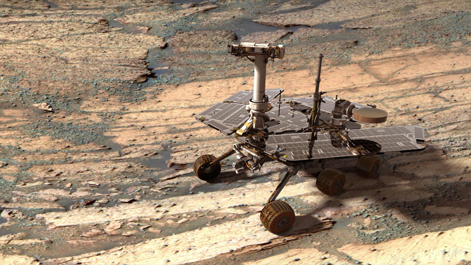 Illustration showing NASA's Opportunity rover on the surface of Mars