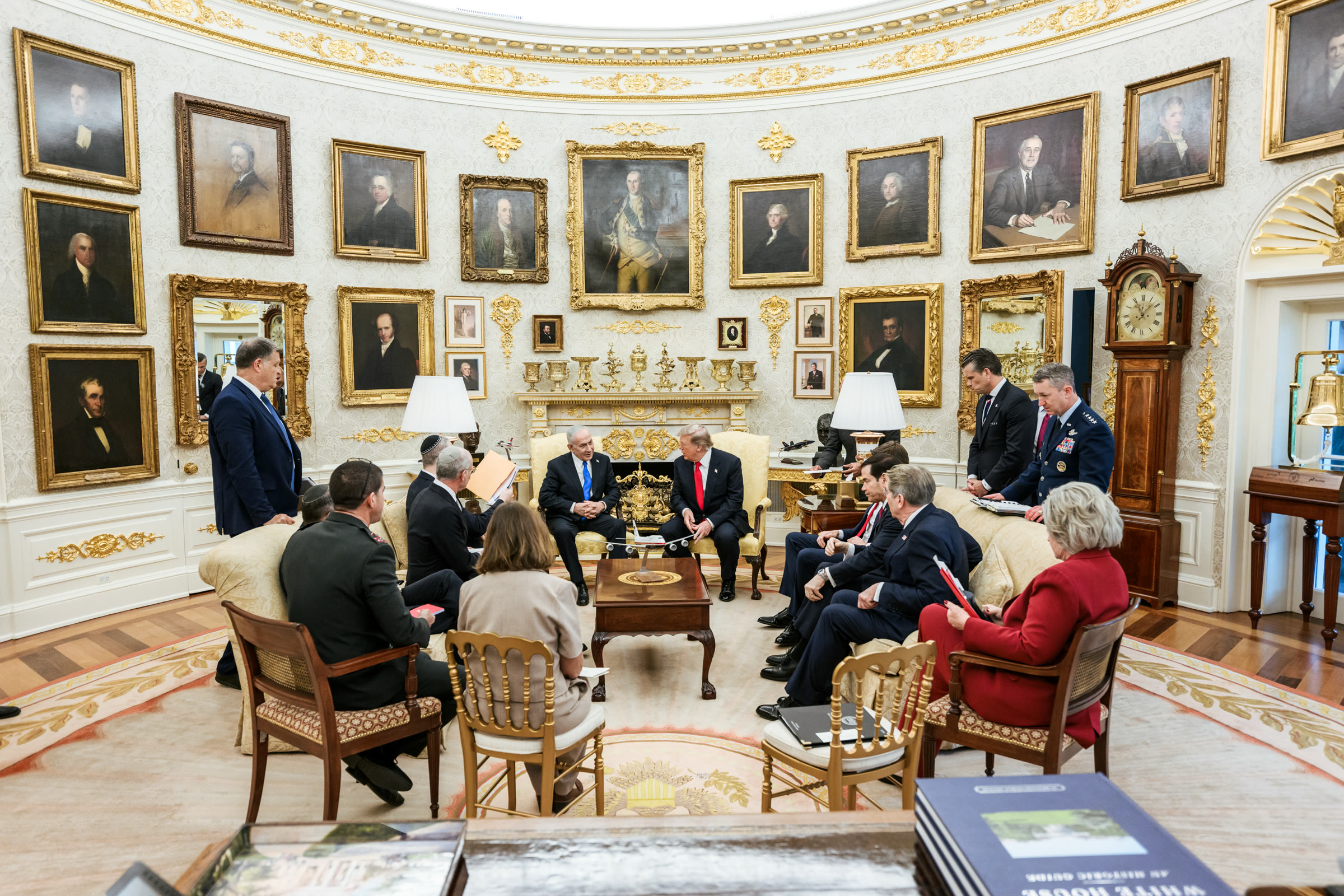 Trump and Netanyahu meet with their teams in the Oval Office on July 28, 2026