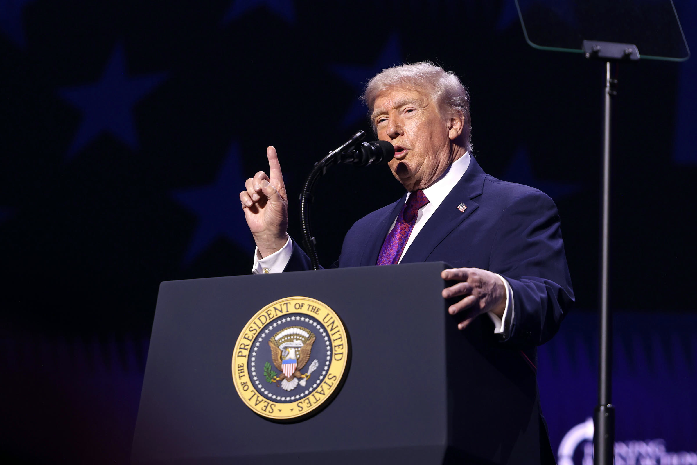 Donald Trump gestures during a speech (file photo)