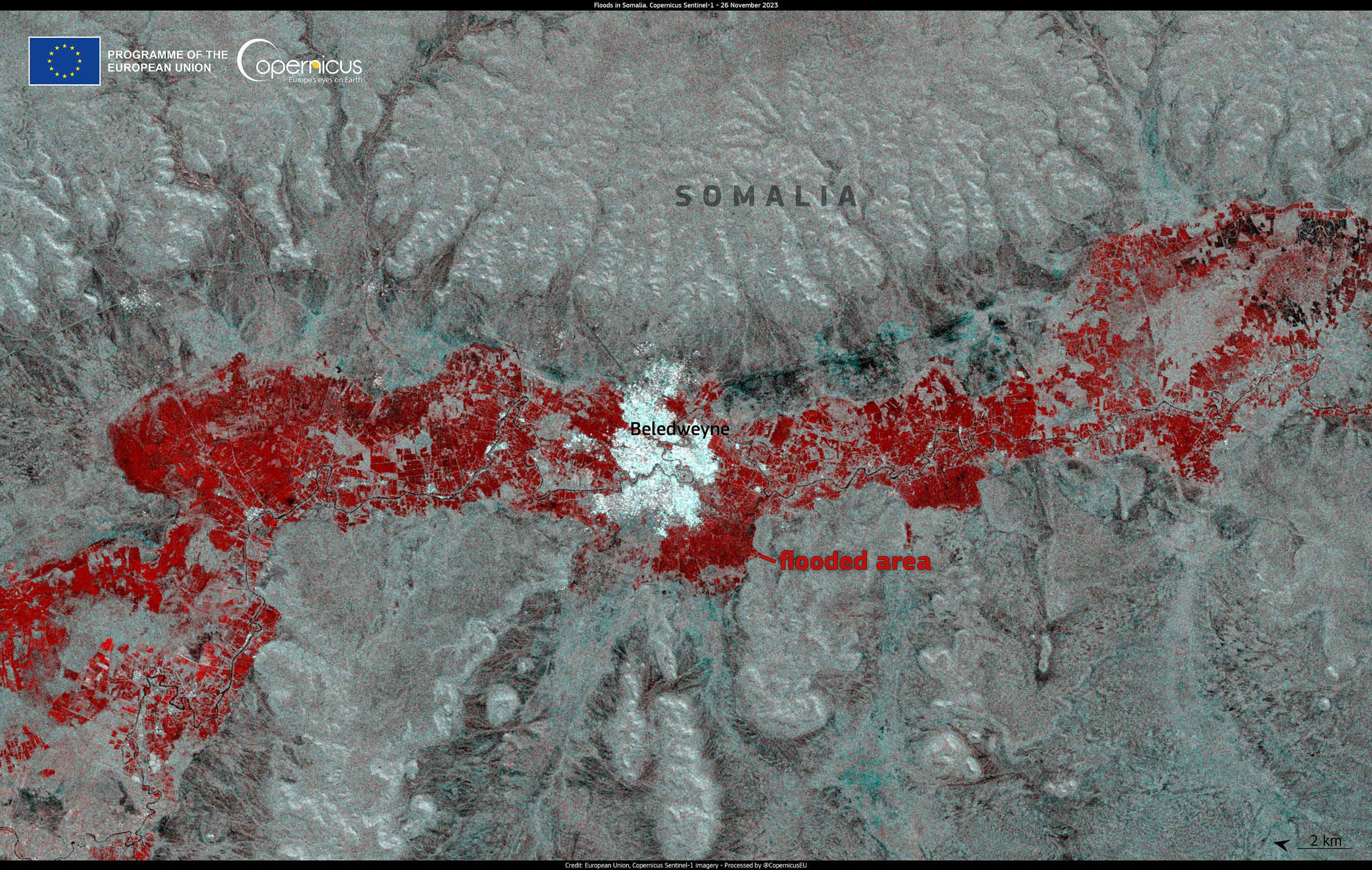 Satellite view of severe floods in Somalia