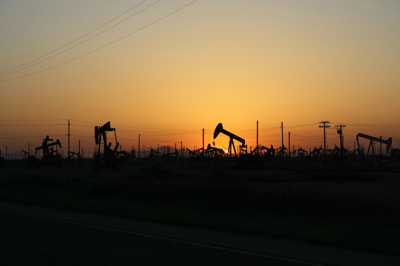 Oil pumps at sunset (archive)