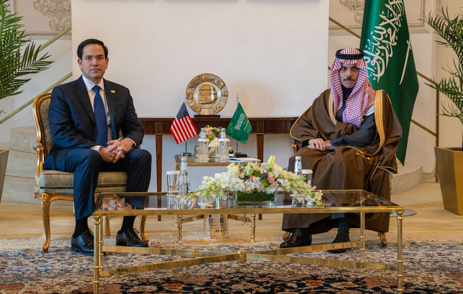 Rubio and Saudi Foreign Minister Faisal bin Farhan at a meeting in Riyadh (file, February 2025)