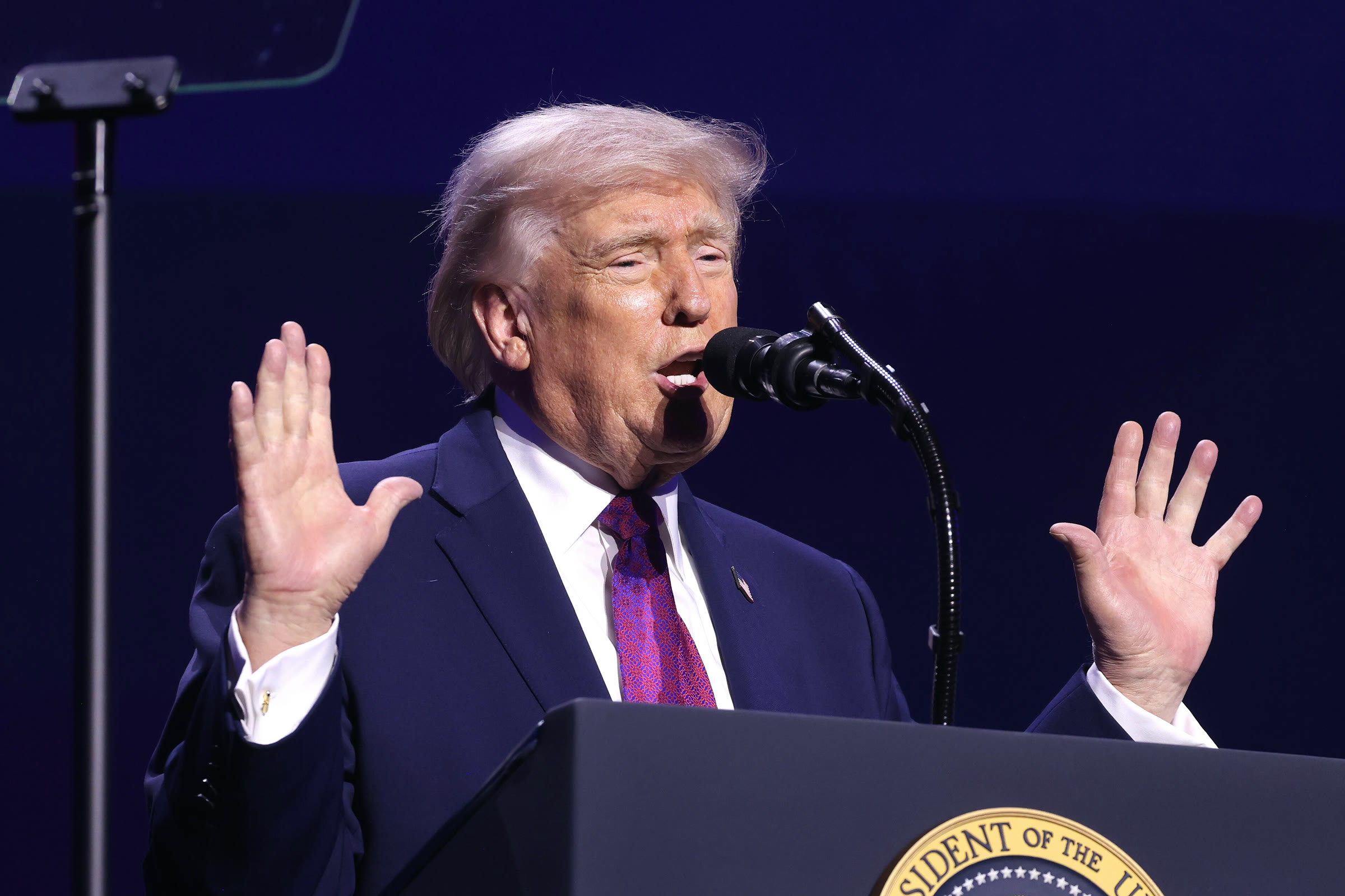 President Donald Trump speaks at an event in April 2026