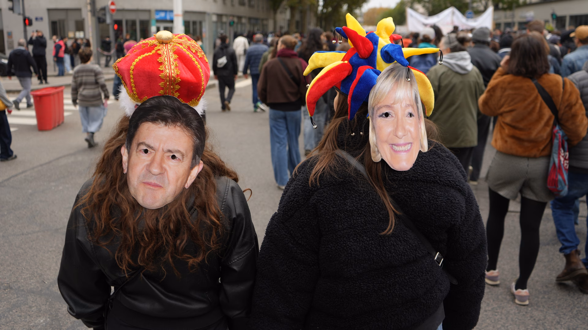 Protesters in Halloween masks at a Yellow Vest march (AA)