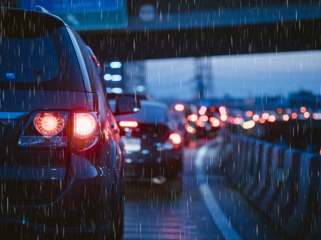 Traffic in heavy rain (illustrative)