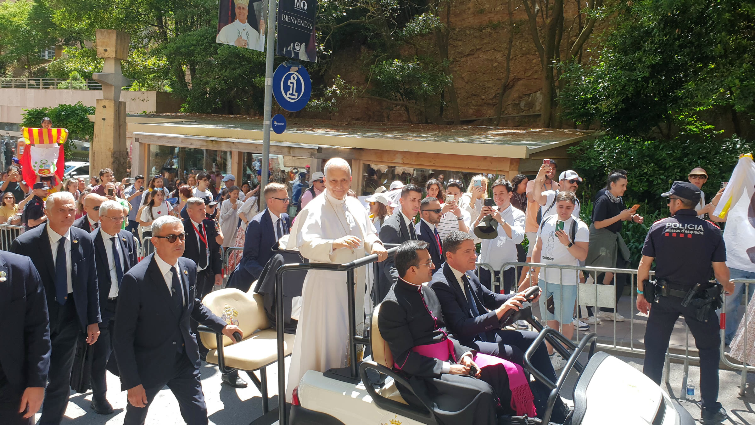 Pope Leo XIV greets pilgrims at Montserrat, Spain, in June 2026