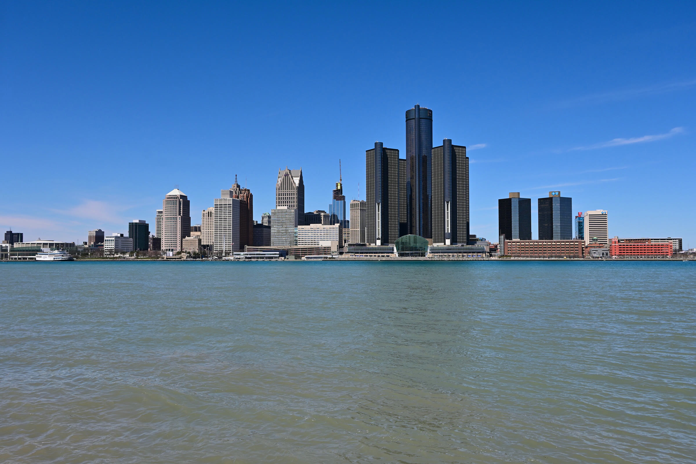 The Detroit skyline seen from across the river