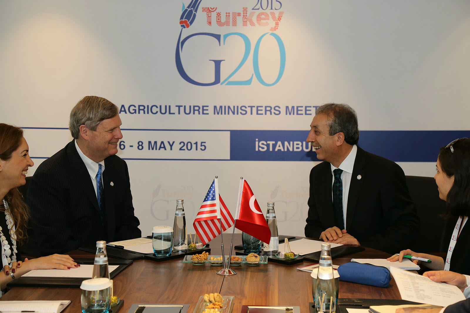 Eker and then-U.S. Agriculture Secretary Tom Vilsack at a G20 meeting in Istanbul, 2015