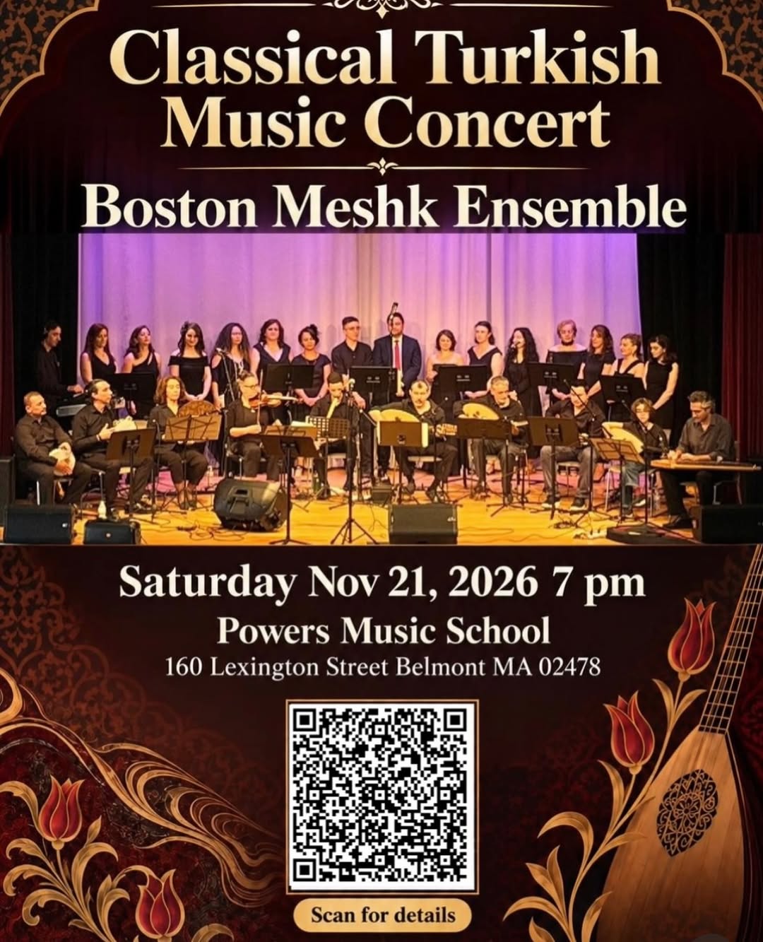 The poster for the Boston Meshk Ensemble concert