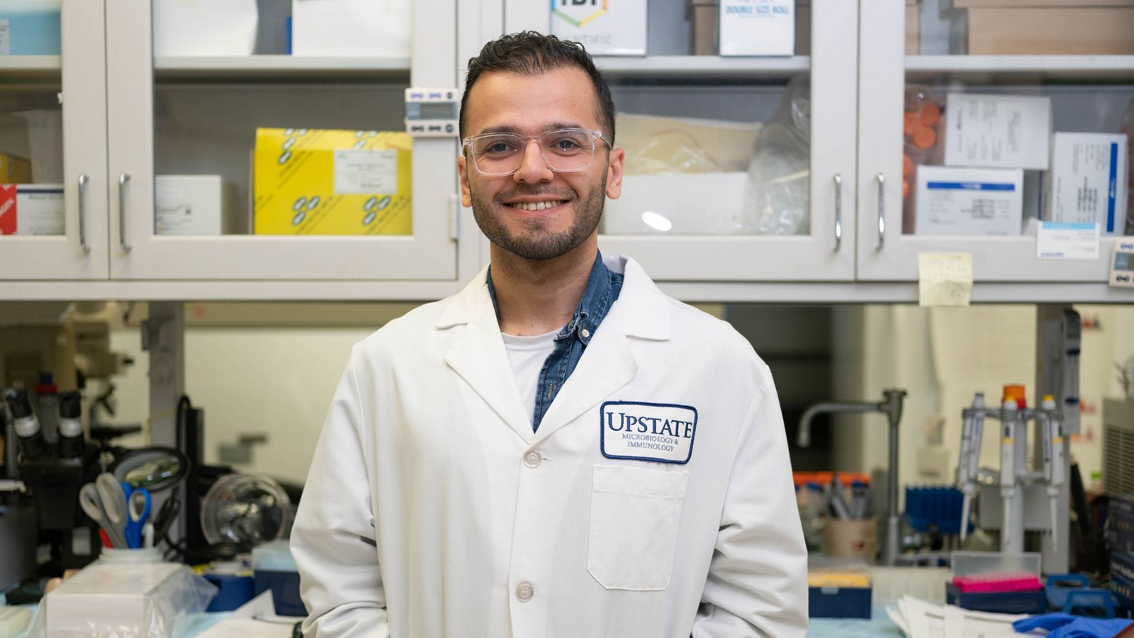 Topkaya in his lab at Upstate Medical University