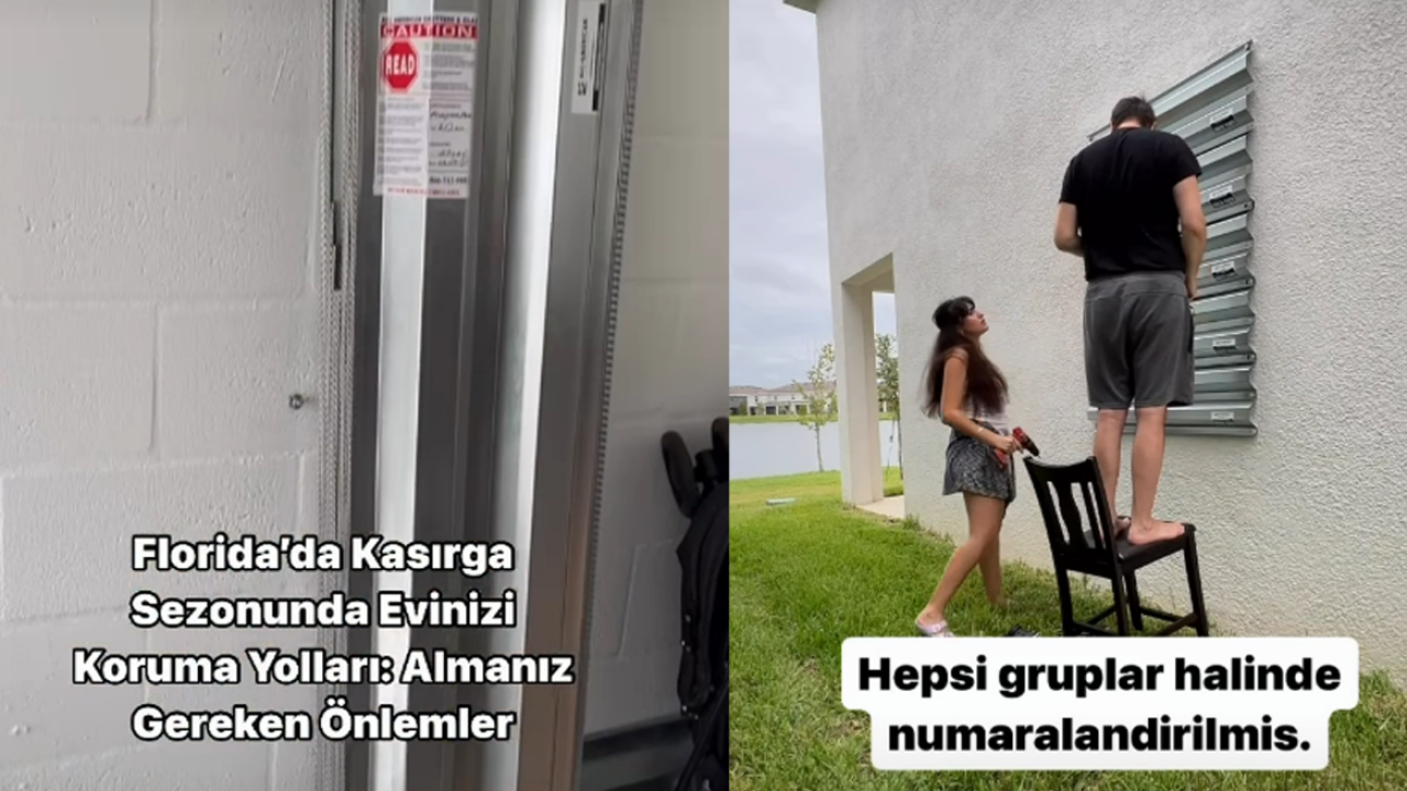 A frame from Şeval Demirci’s video showing metal panels being fitted to her home’s windows