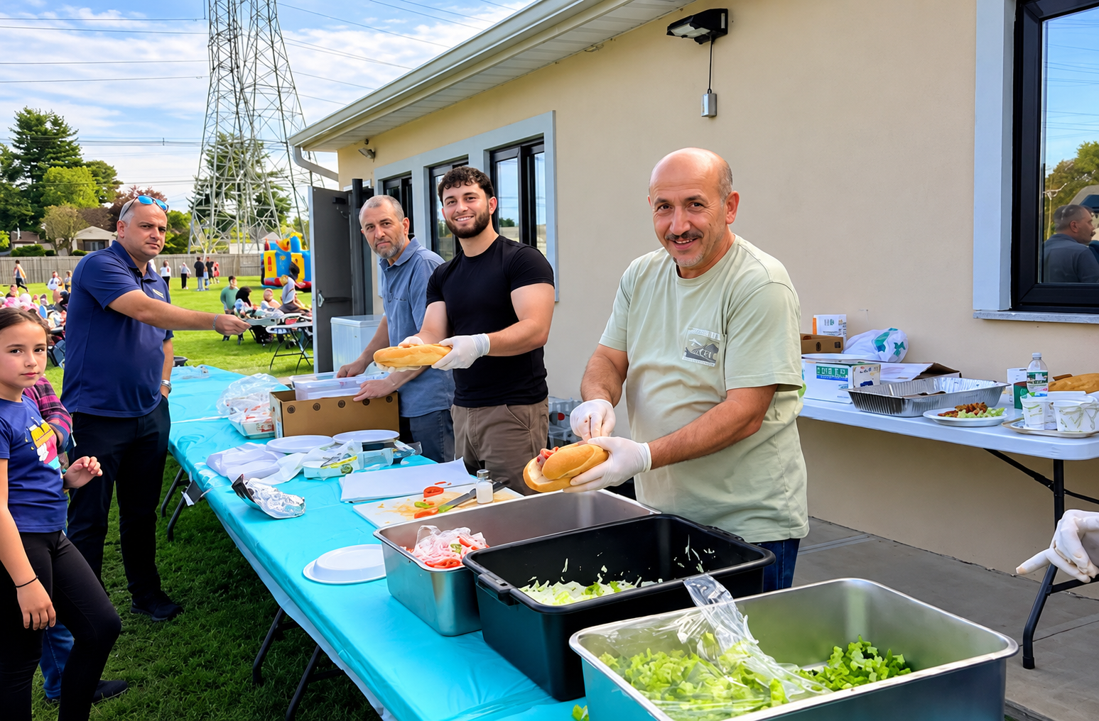 Volunteers serve food to festivalgoers