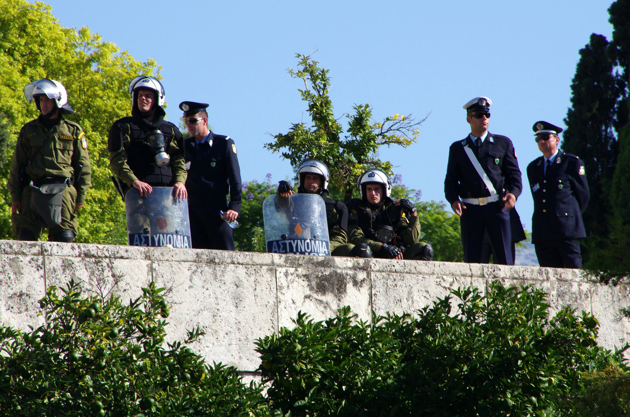 Greek police officers in central Athens