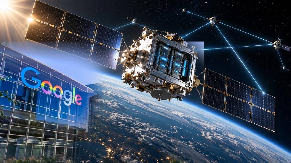 Illustration of Google's AI satellite above Earth