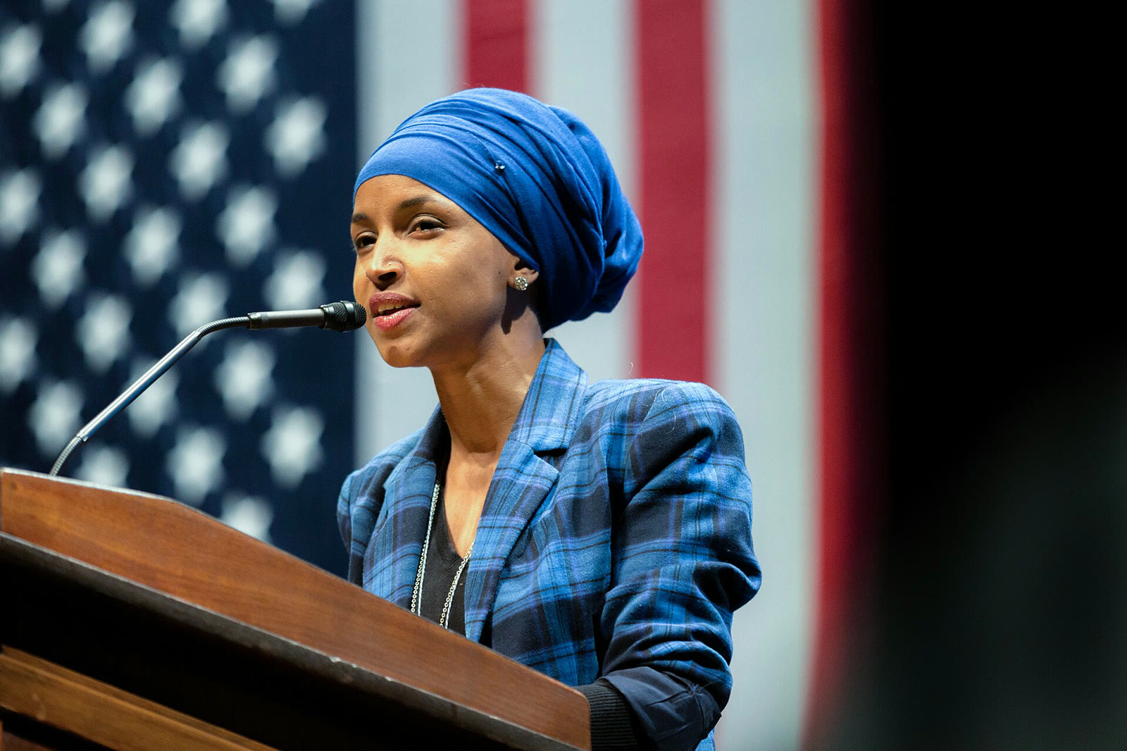 Democratic Representative Ilhan Omar speaking at an event (archive)