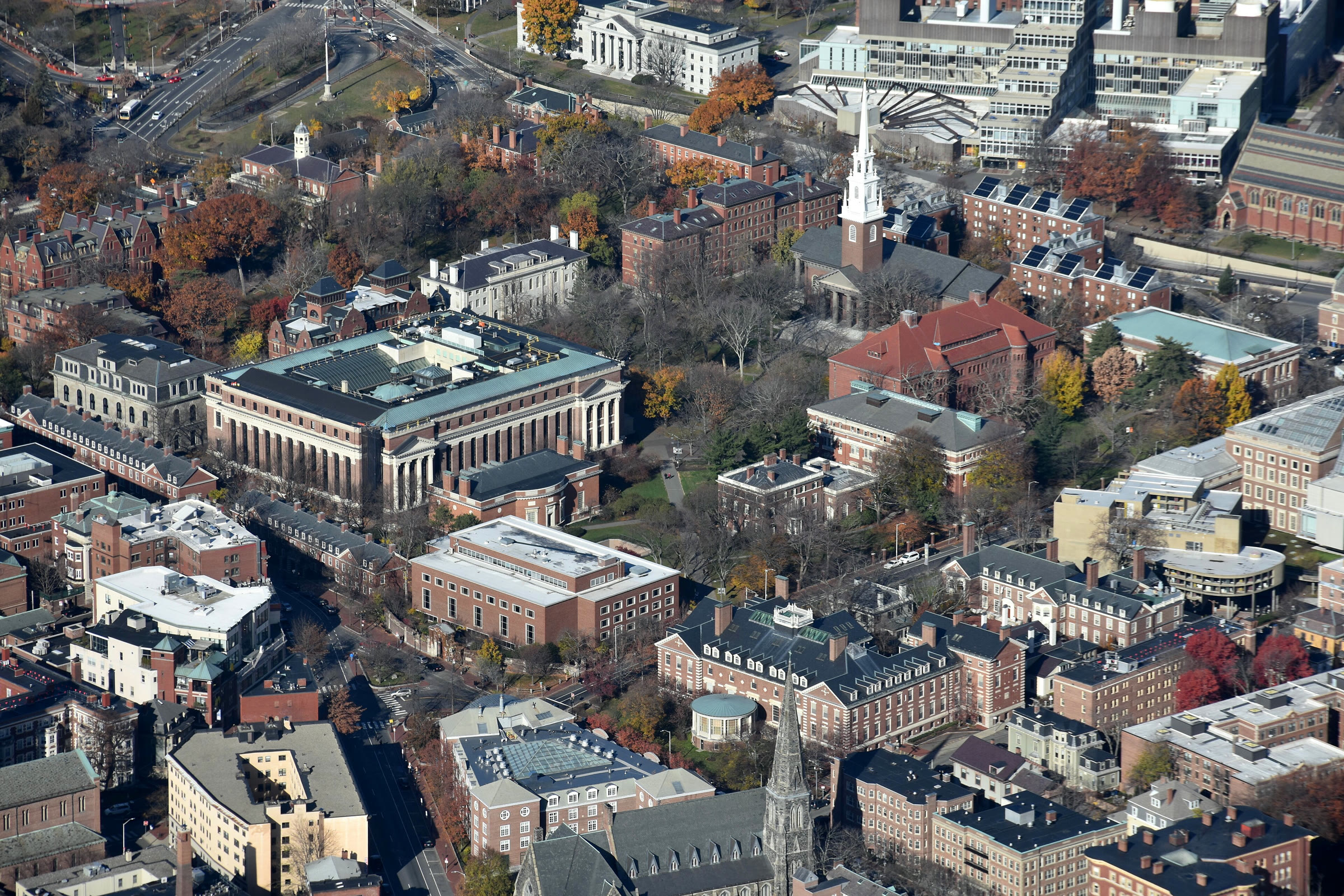 Aerial view of Harvard Yard in Cambridge, Massachusetts