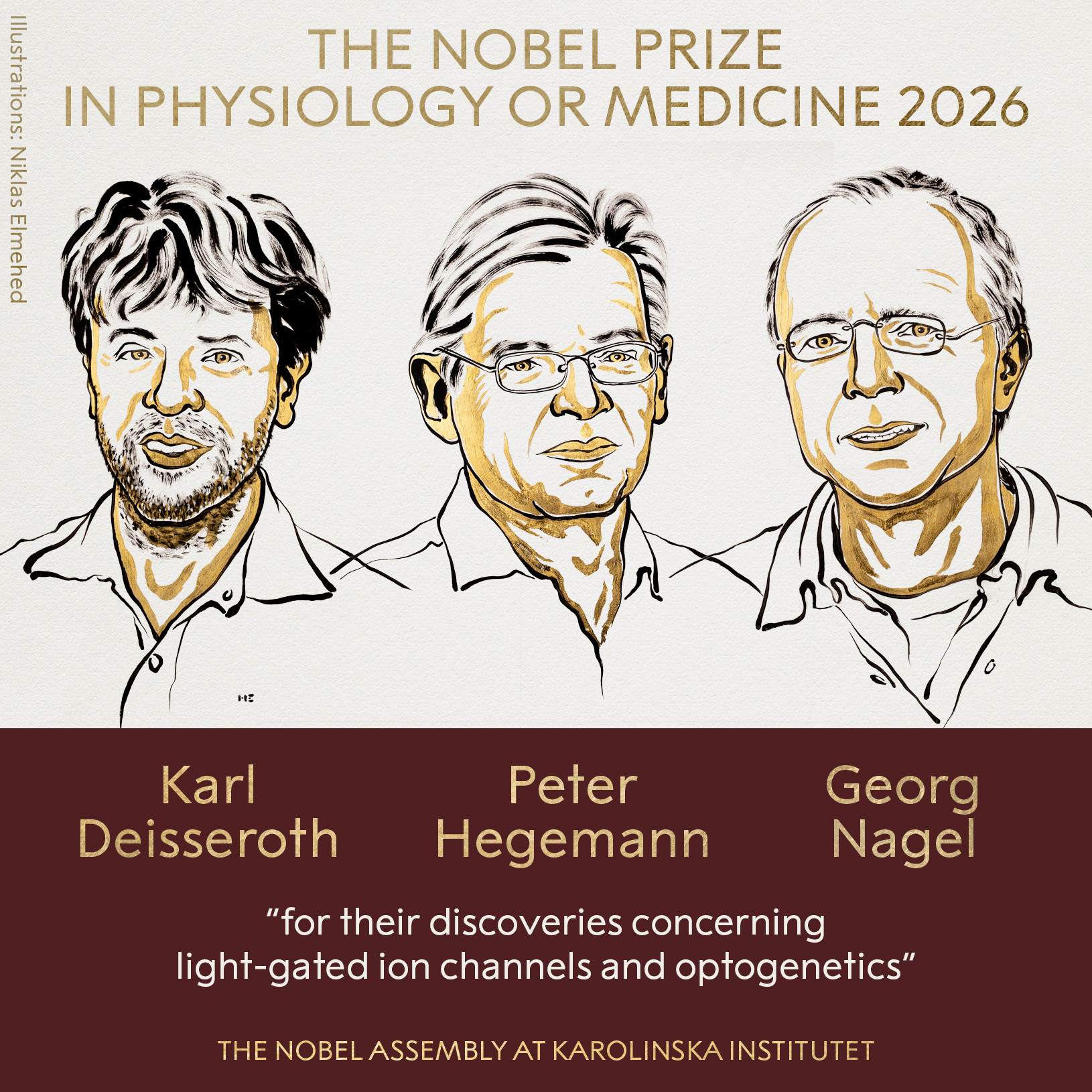 2026 Nobel laureates in Physiology or Medicine Karl Deisseroth, Peter Hegemann and Georg Nagel