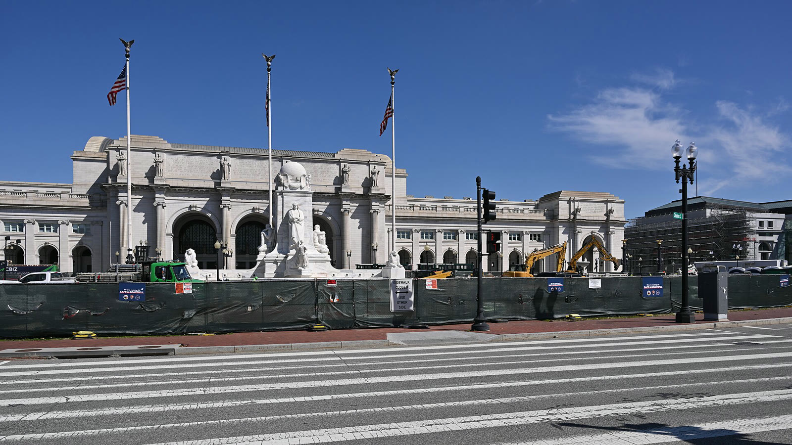 The Columbus Fountain under restoration (March 2026)