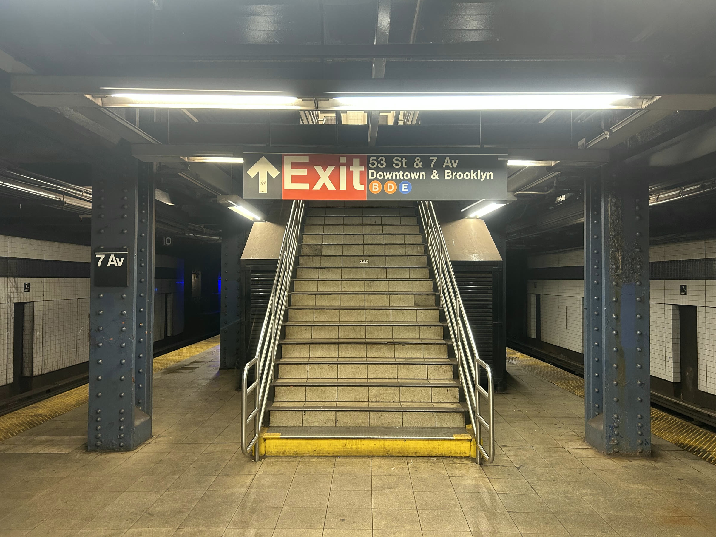 Exit stairs at the Seventh Avenue station toward 53rd Street (file photo)
