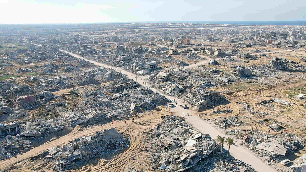 An aerial view of destruction in Rafah
