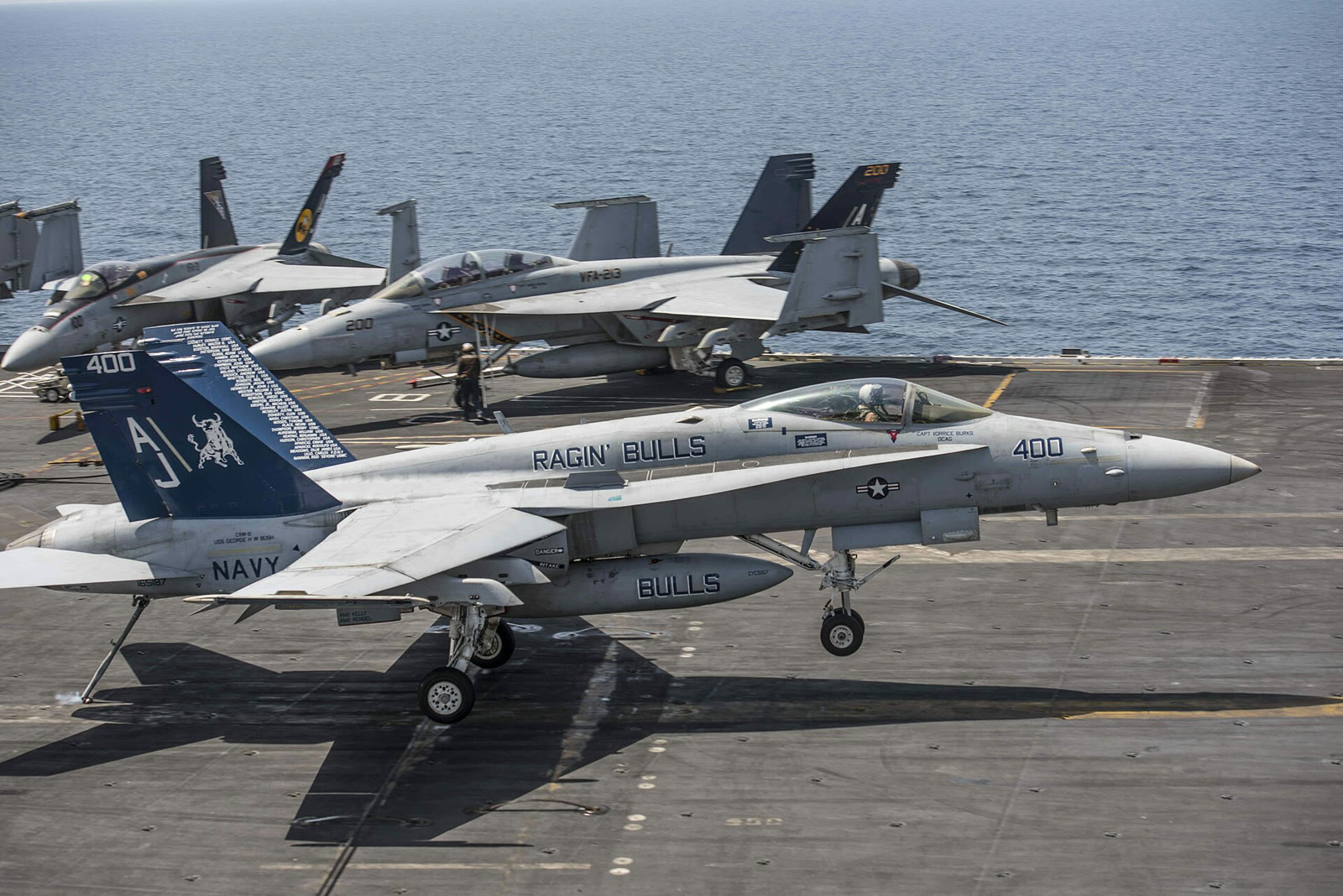 F/A-18 fighters on a carrier deck (archive)