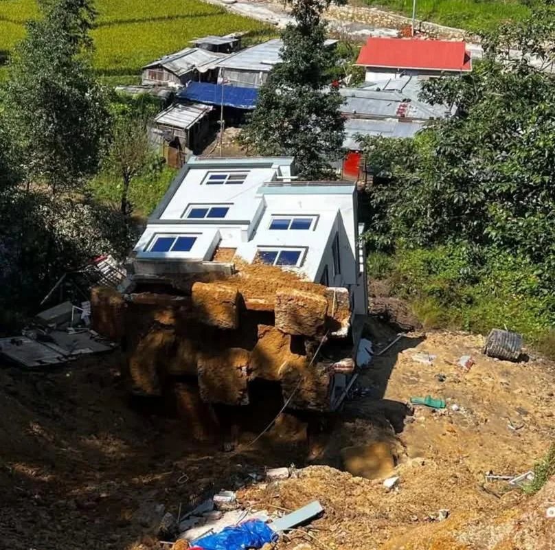 A house swept away by a landslide in Dhapakhel, Lalitpur