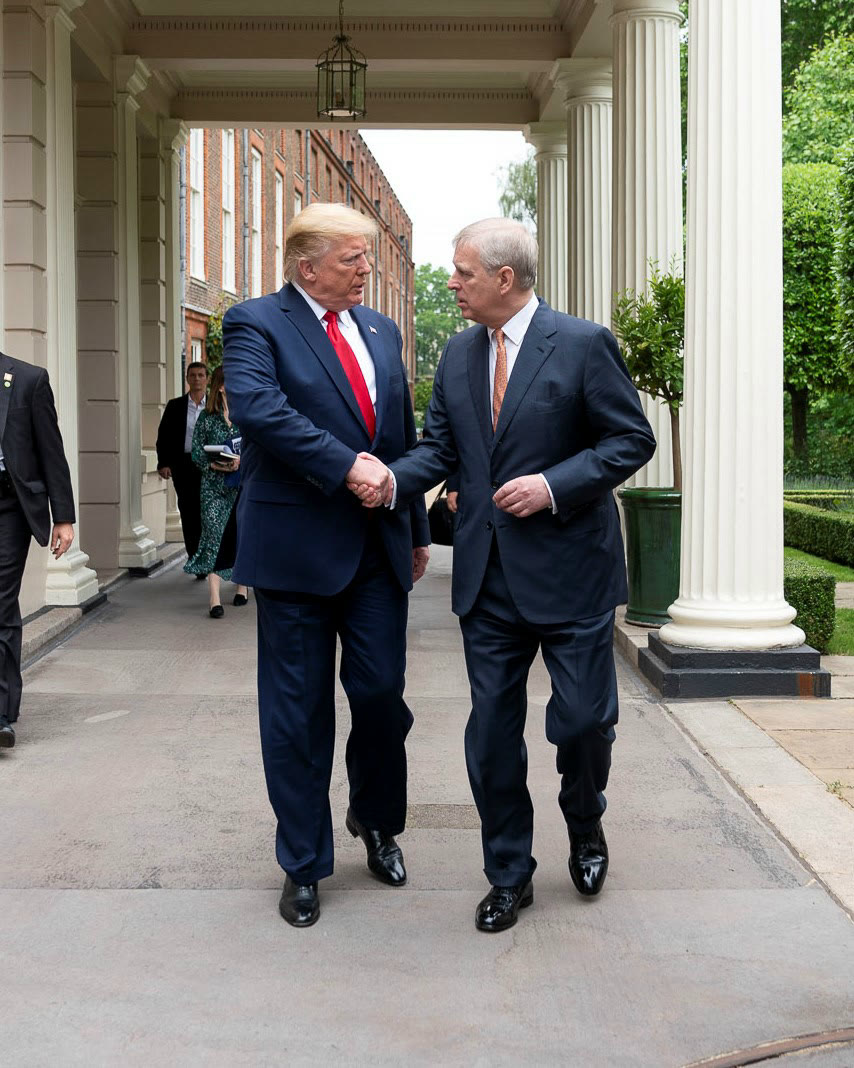 Andrew greets Donald Trump in 2019 (file photo)