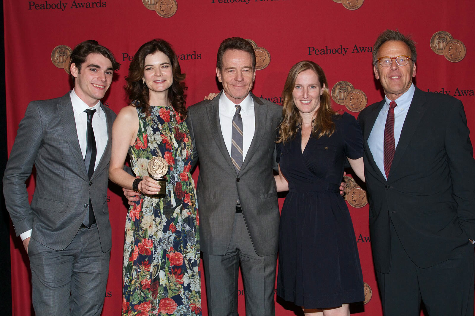 RJ Mitte, Betsy Brandt and Bryan Cranston with the “Breaking Bad” team at the Peabody Awards