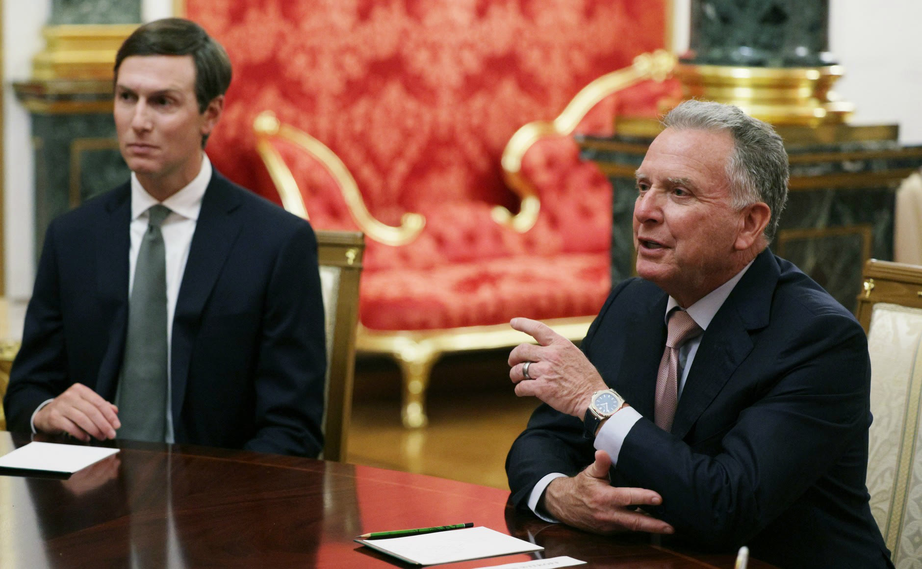 Special envoy Steve Witkoff, right, and Jared Kushner during talks in Moscow in September 2026 (file photo)